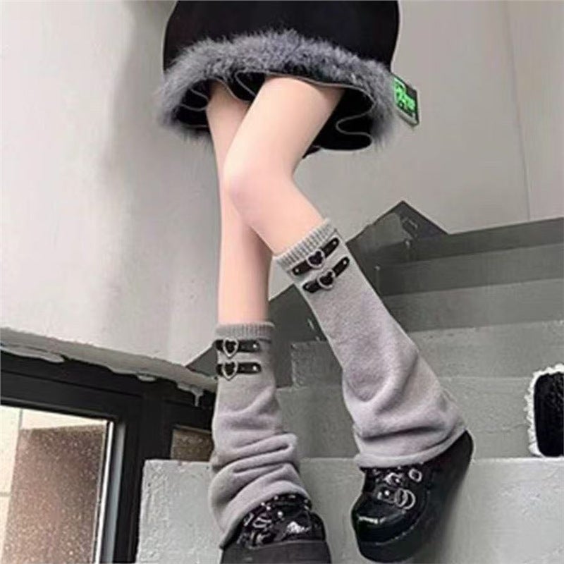 2025 Japanese-Style Original Knit Wide-Leg Slouch Socks Y2K Trendy Subculture Heart-Shaped Leather Buckle Jk Long Socks - Image 1