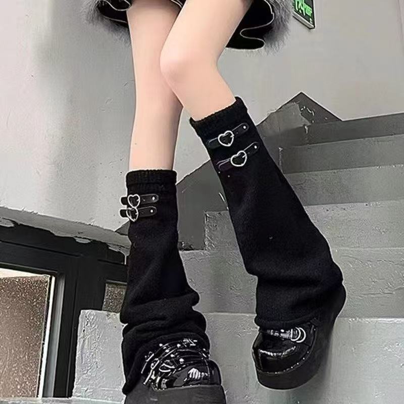 2025 Japanese-Style Original Knit Wide-Leg Slouch Socks Y2K Trendy Subculture Heart-Shaped Leather Buckle Jk Long Socks - Image 3