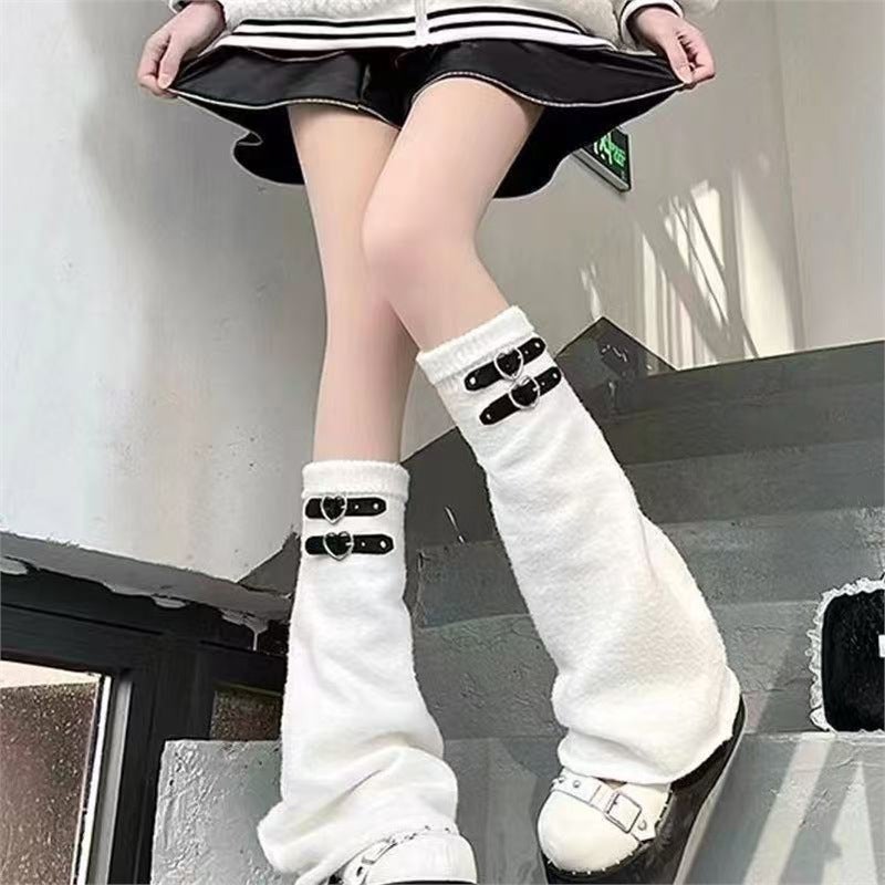 2025 Japanese-Style Original Knit Wide-Leg Slouch Socks Y2K Trendy Subculture Heart-Shaped Leather Buckle Jk Long Socks - Image 5