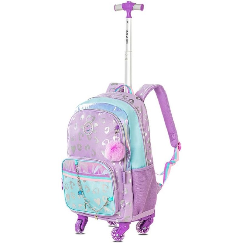 4-wheel Trolley 17" School Bag Set of 3 w/Lunch Bag and Pencil Pouch - Love Purple - Image 5