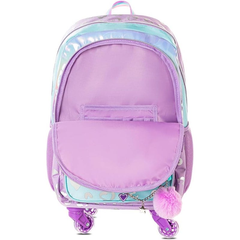 4-wheel Trolley 17" School Bag Set of 3 w/Lunch Bag and Pencil Pouch - Love Purple - Image 2
