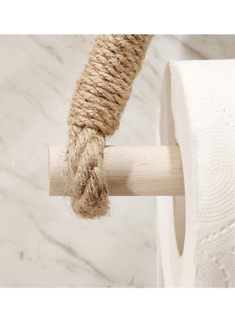 Generic - Toilet Roll Holder, Antique Rope Style Jute Towel and Tissue Paper Roll Holder, Wall Mounted Toilet Paper Wood Roll Holder, Home Bathroom Kitchen Country House Retro Decoration, 1 Pcs - Image 1
