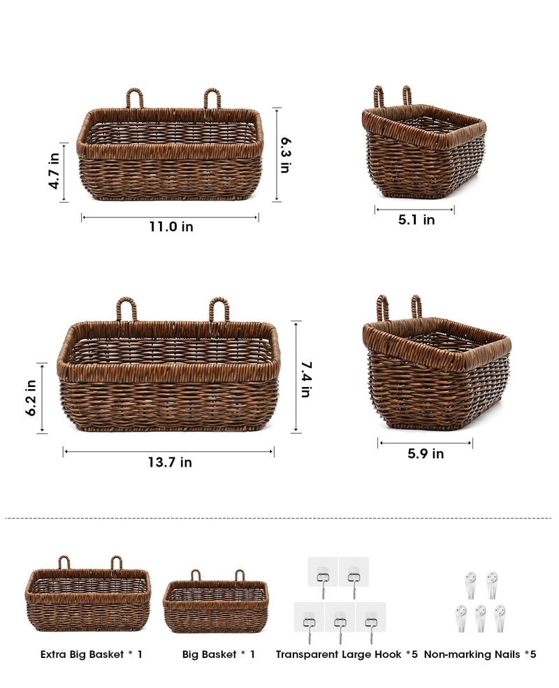 AceList Wall Hanging Basket, Boho Style Hand-Woven Hanging Storage Baskets - Set of 2, Ideal for Boho Room Decor, Kitchen, Garden, and Living Room(Brown) - Image 2