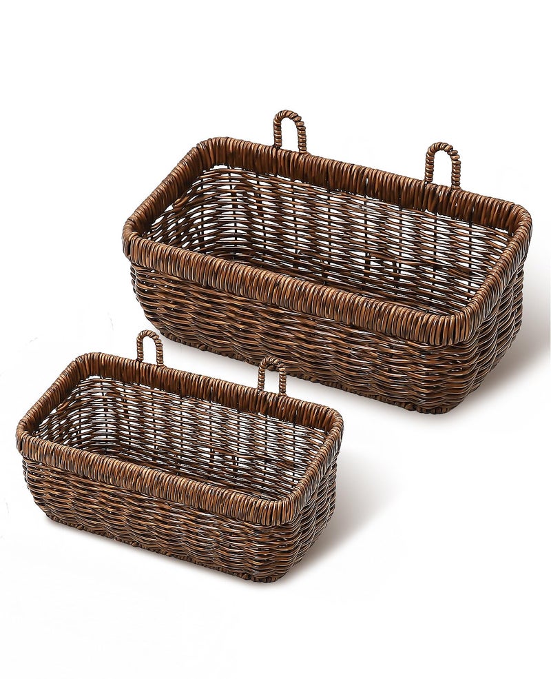 AceList Wall Hanging Basket, Boho Style Hand-Woven Hanging Storage Baskets - Set of 2, Ideal for Boho Room Decor, Kitchen, Garden, and Living Room(Brown) - Image 1