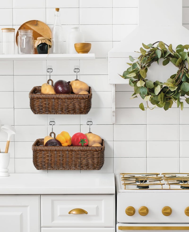 AceList Wall Hanging Basket, Boho Style Hand-Woven Hanging Storage Baskets - Set of 2, Ideal for Boho Room Decor, Kitchen, Garden, and Living Room(Brown) - Image 5