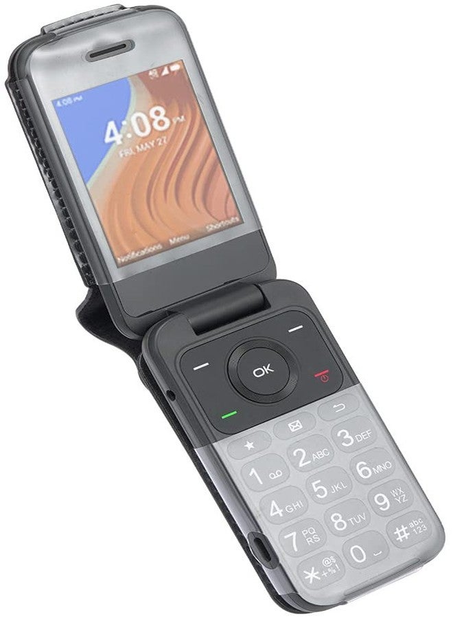 نيكيد سيل فون جراب لهاتف ألكاتيل TCL Flip 2 (2022)، من Nakedcellphone، مصنوع من الجلد النباتي الأسود، بتصميم مُحكم مع حماية مدمجة للشاشة ومشبك معدني للحزام، متوافق مع طراز T408DL / TFALT408DCP - Image 5
