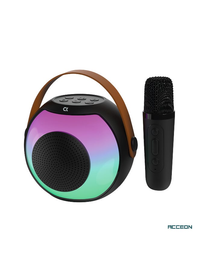 AcceOn Mini Portable Karaoke Machine with Wireless Microphone - 5W Bluetooth Speaker, 57mm Driver, 4 Playback Modes, RGB Lights & 5 Magic Voice Effects - Ideal Gift for Kids & Adults - Image 1