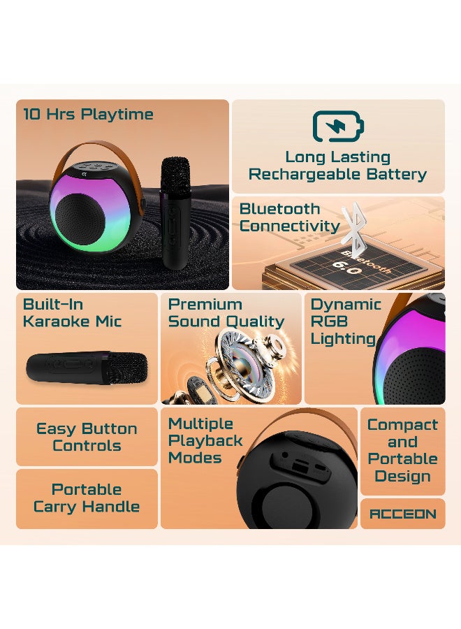 AcceOn Mini Portable Karaoke Machine with Wireless Microphone - 5W Bluetooth Speaker, 57mm Driver, 4 Playback Modes, RGB Lights & 5 Magic Voice Effects - Ideal Gift for Kids & Adults - Image 2