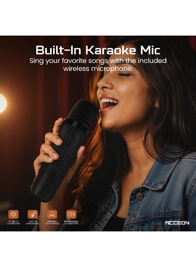 AcceOn Mini Portable Karaoke Machine with Wireless Microphone - 5W Bluetooth Speaker, 57mm Driver, 4 Playback Modes, RGB Lights & 5 Magic Voice Effects - Ideal Gift for Kids & Adults - Image 4