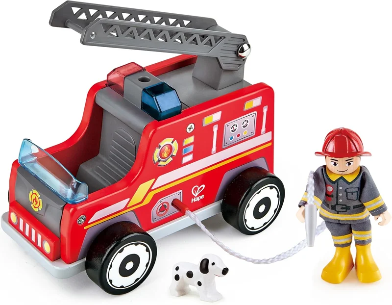 Hape Hape Fire Truck Playset - Wooden Fire Engine Toy with Action Figure & Rescue Dog