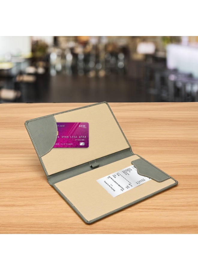 FIS Executive Bill Folder, Bonded Leather Materials, Padded Cover, Stitched Corners, Size 15x24.5cm, Magnetic Flap Closure, Corner Pocket & Pen Holder, Grey Color-FSCLBFGY - Image 1