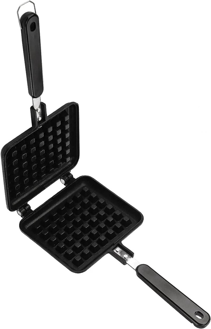 CREDSY Die Cast Aluminium Non Stick Waffle Maker with Comfortable Handle with Locking Hoop Double Sided Waffle Sandwich Maker French Egg Pancake Waffle Maker Mould for Gas Burner Stove - Image 2
