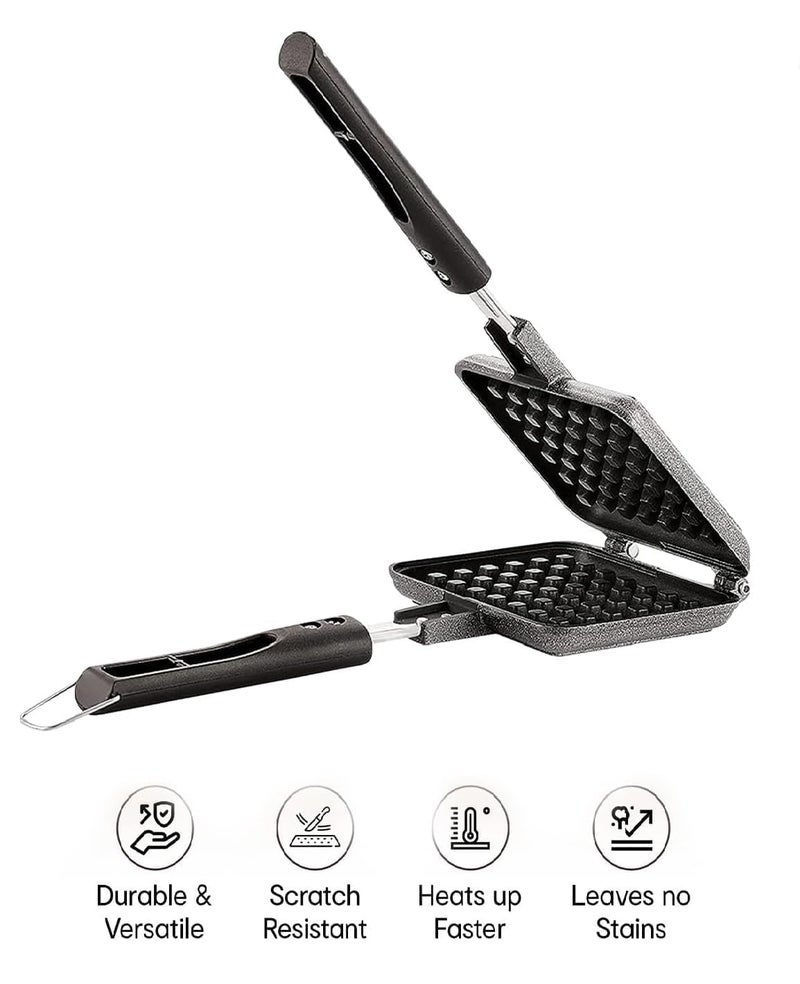 CREDSY Die Cast Aluminium Non Stick Waffle Maker with Comfortable Handle with Locking Hoop Double Sided Waffle Sandwich Maker French Egg Pancake Waffle Maker Mould for Gas Burner Stove - Image 4