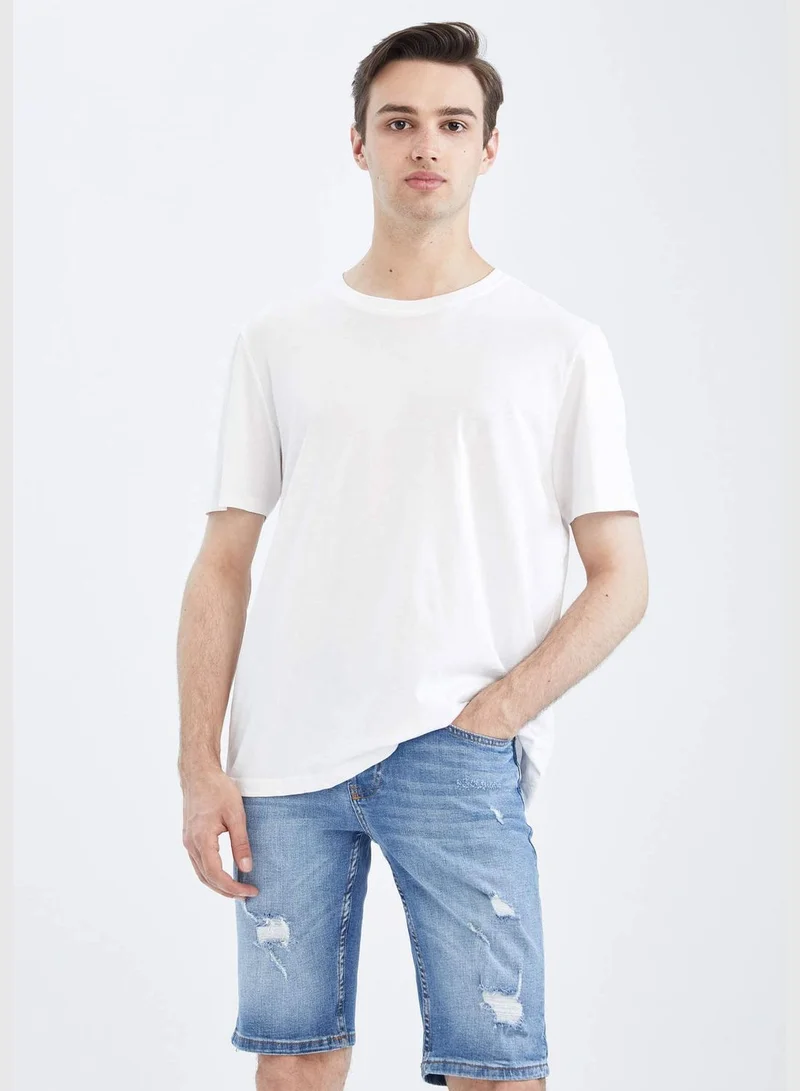 DeFacto Slim Fit Distressed Midi Jean Shorts