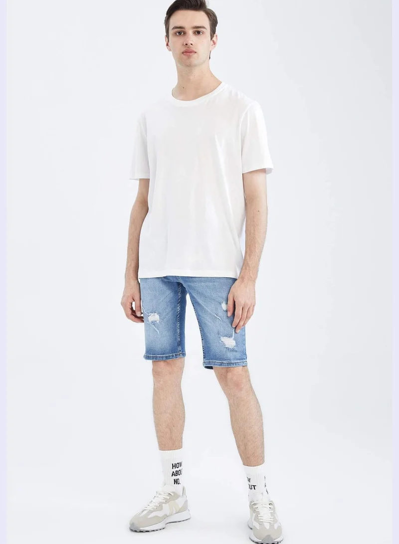 DeFacto Slim Fit Distressed Midi Jean Shorts