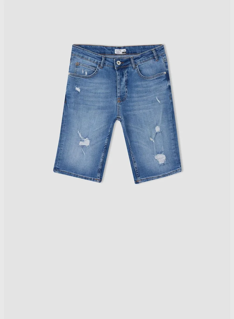 DeFacto Slim Fit Distressed Midi Jean Shorts