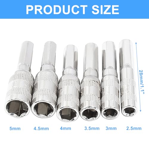 LDEXIN 6 in 1 Hex Socket Adapter with H4 Shank, 2.5mm 3mm 3.5mm 4mm 4.5mm 5mm Metric 6 Point Power Nut Driver Drill Bit Set - Image 3