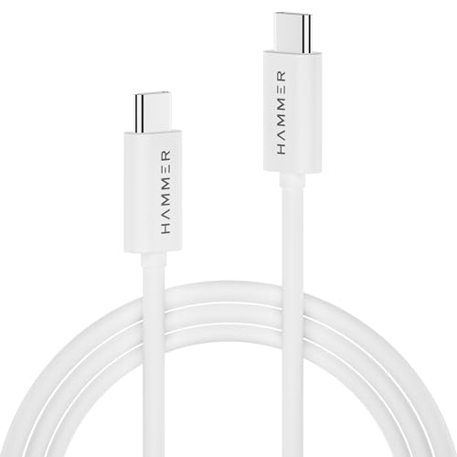 HAMMER 1.5M Type C to Type C 5A (100W) PD Fast Charging Cable with EMK Chip, Rapid Data Transfer, Anti-Breakage Wire, Compatible with Smartphone all C-Type Enabled Devices (White) - Image 1
