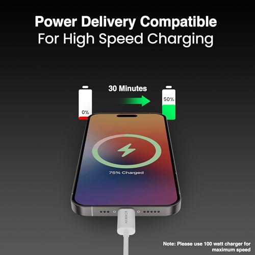 HAMMER 1.5M Type C to Type C 5A (100W) PD Fast Charging Cable with EMK Chip, Rapid Data Transfer, Anti-Breakage Wire, Compatible with Smartphone all C-Type Enabled Devices (White) - Image 5