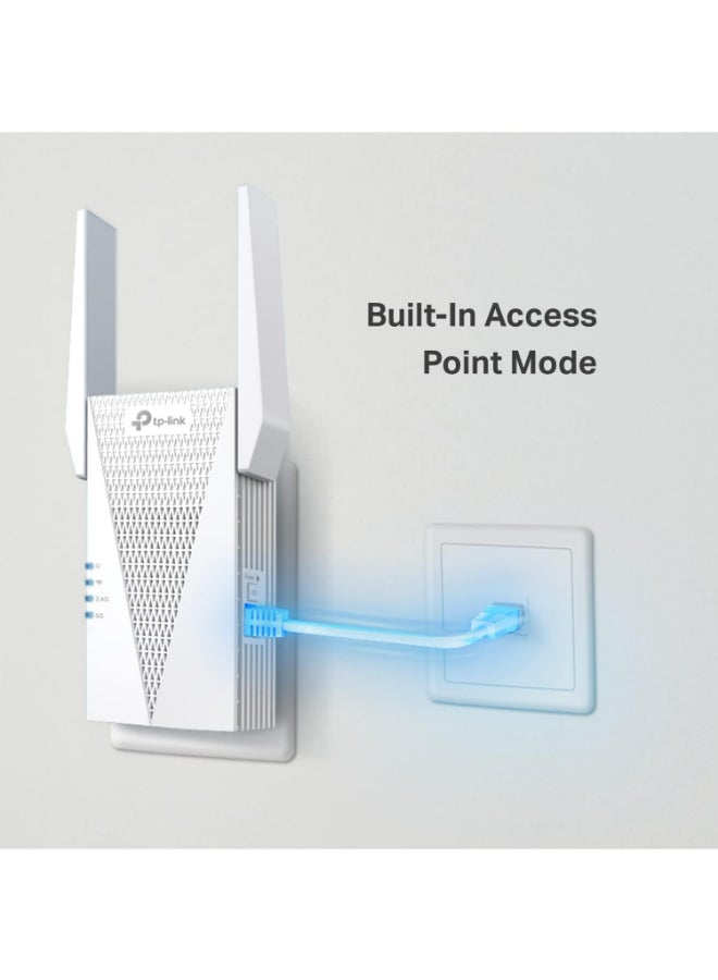 تي بي لينك RE715X--TP-LINK موسع النطاق، ثنائي النطاق، واي فاي 6، سرعة تصل إلى 3.00 جيجابت في الثانية، تغطية تصل إلى 30 مترًا مربعًا، ما يصل إلى 32 مستخدمًا، أبيض - Image 2