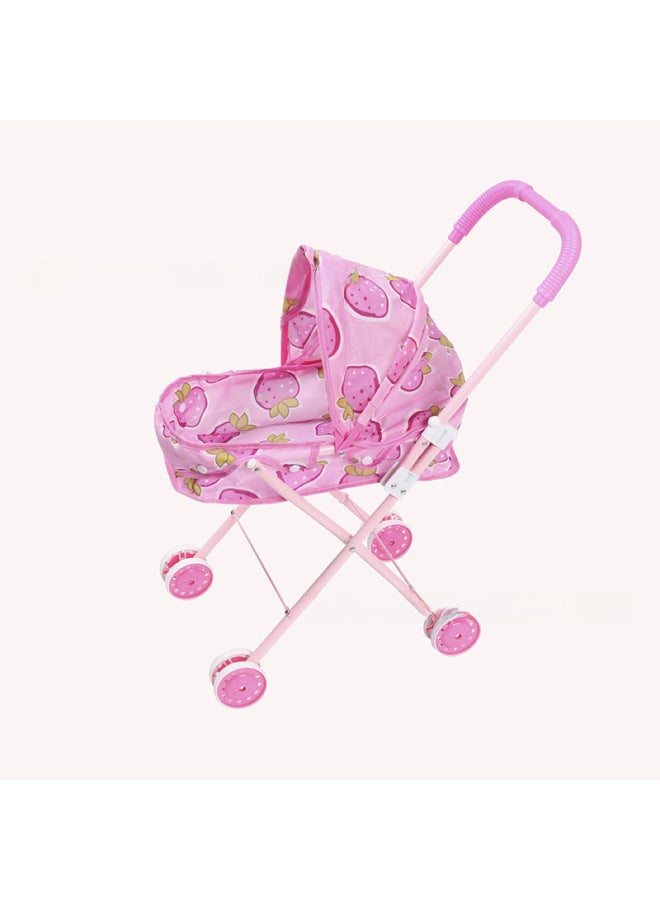 Foldable Iron Rod Baby Stroller Toy For Children's Parent-child Play Realistic Baby Hand Push Cart Simulation Household Items-Color:839A Pink - Image 4