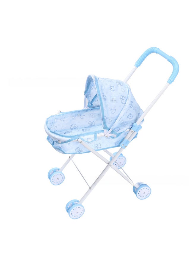 Foldable Iron Rod Baby Stroller Toy For Children's Parent-child Play Realistic Baby Hand Push Cart Simulation Household Items-Color:839A Pink - Image 5