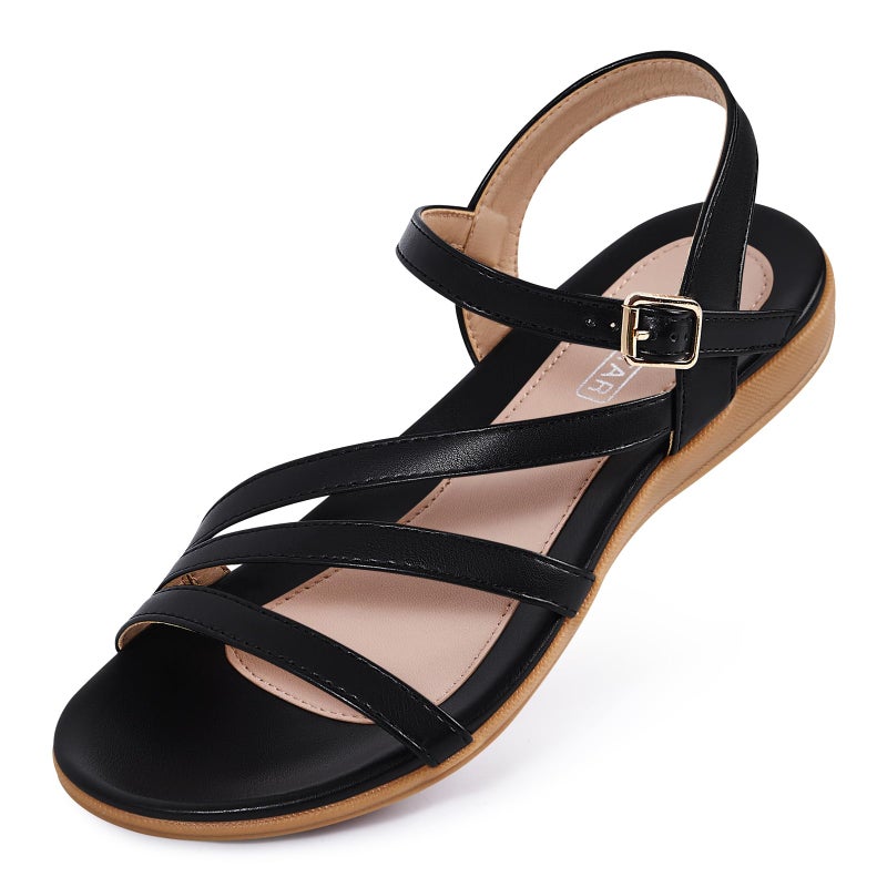 SERASTAR Flat Sandals for Women Dressy - Black Size 7 Ankle Strap Summer Sandals - Comfortable Walking Cushioned Womens Flats Sandal - Image 5