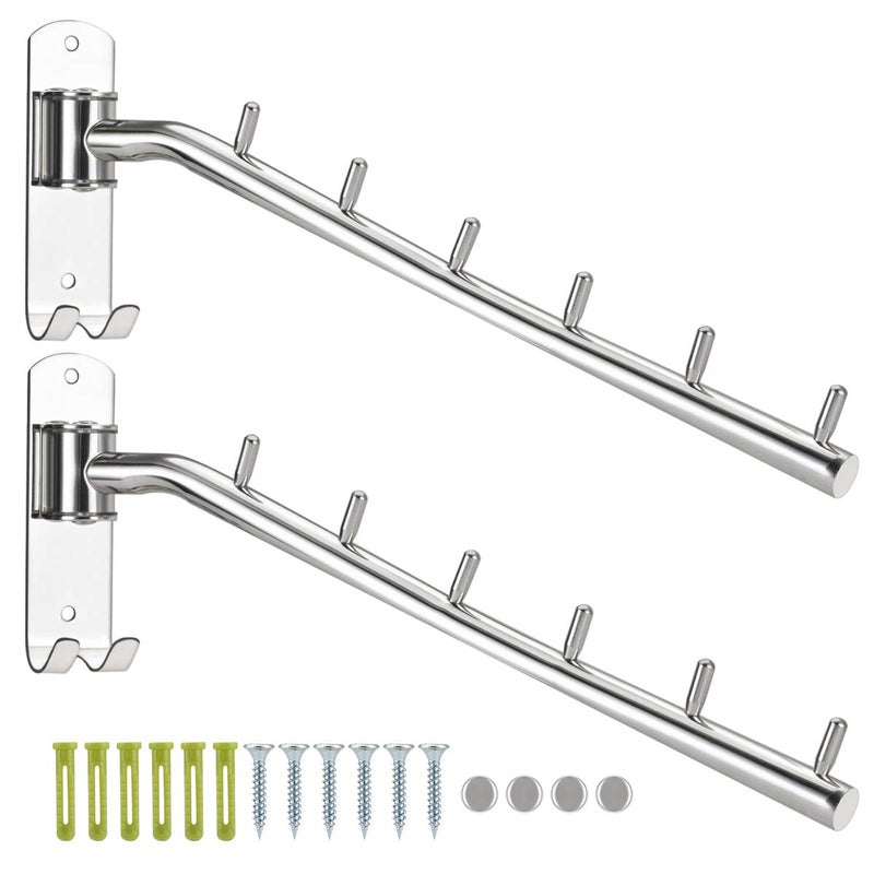 Bosszi 2-Pack Wall Mounted Folding Clothes Hanger Rack  Stainless Steel Clothes Hooks With Swing Arm Holder Space Saving Clothing Hanging System Closet Storage Organizer Heavy Duty Drying Rack - Image 1