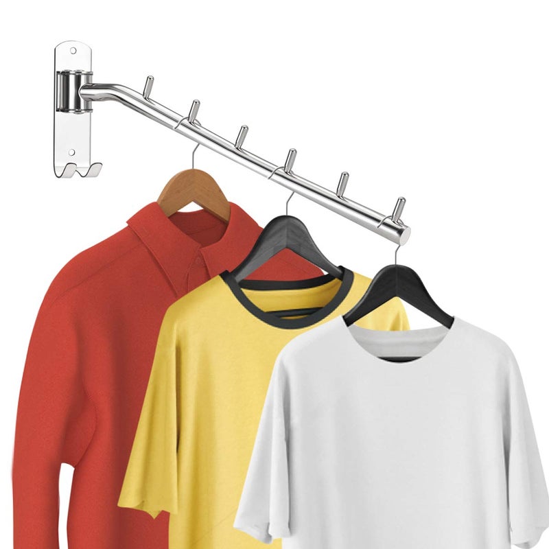 Bosszi 2-Pack Wall Mounted Folding Clothes Hanger Rack  Stainless Steel Clothes Hooks With Swing Arm Holder Space Saving Clothing Hanging System Closet Storage Organizer Heavy Duty Drying Rack - Image 2