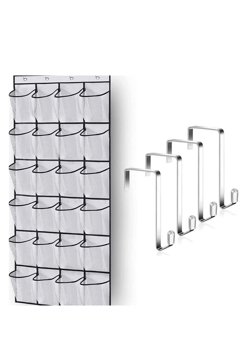 رف أحذية يعلق على الباب مع 24 جيوب شبكية كبيرة منظم أحذية معلق للخزانة حامل رف أحذية معلق - Image 1