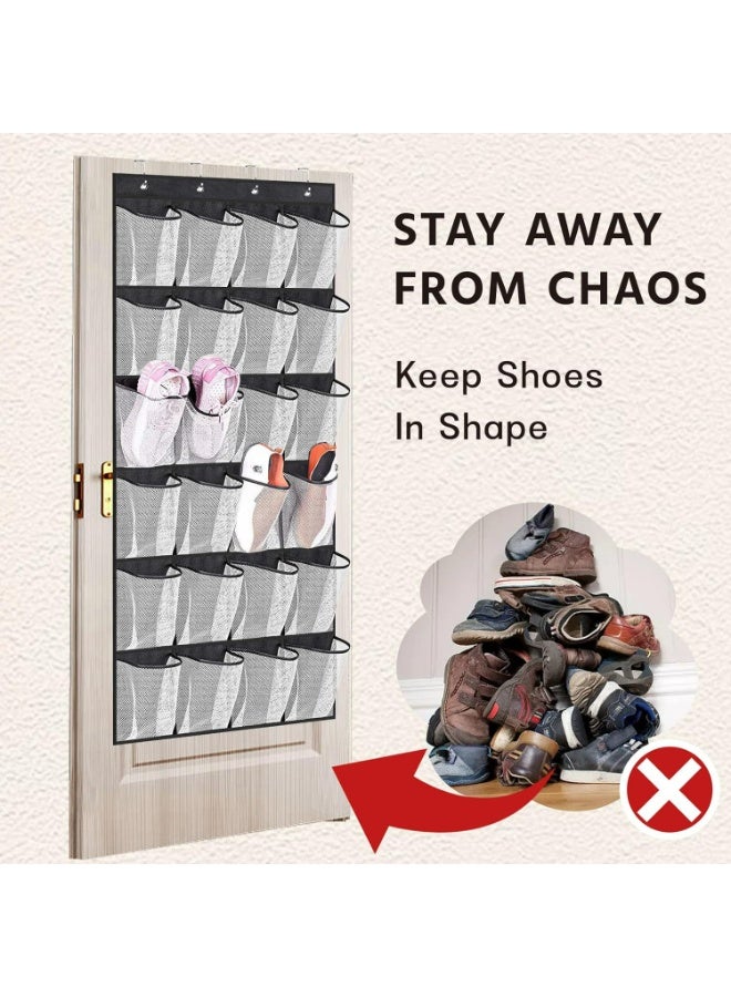 رف أحذية يعلق على الباب مع 24 جيوب شبكية كبيرة منظم أحذية معلق للخزانة حامل رف أحذية معلق - Image 2
