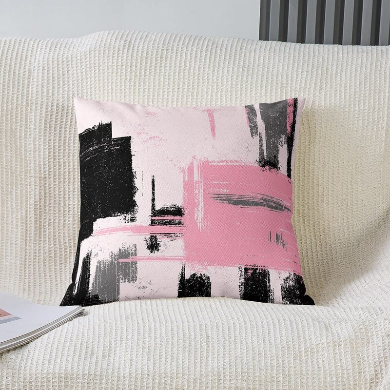 Feelyou Abstract Throw Pillow Covers for Couch Sofa Bed, Set of 2 Modern Abstract Art Decorative Pillows Cushion Covers, Pink Black Pattern Pillow Inserts Not Included, 18x18 inch - Image 2