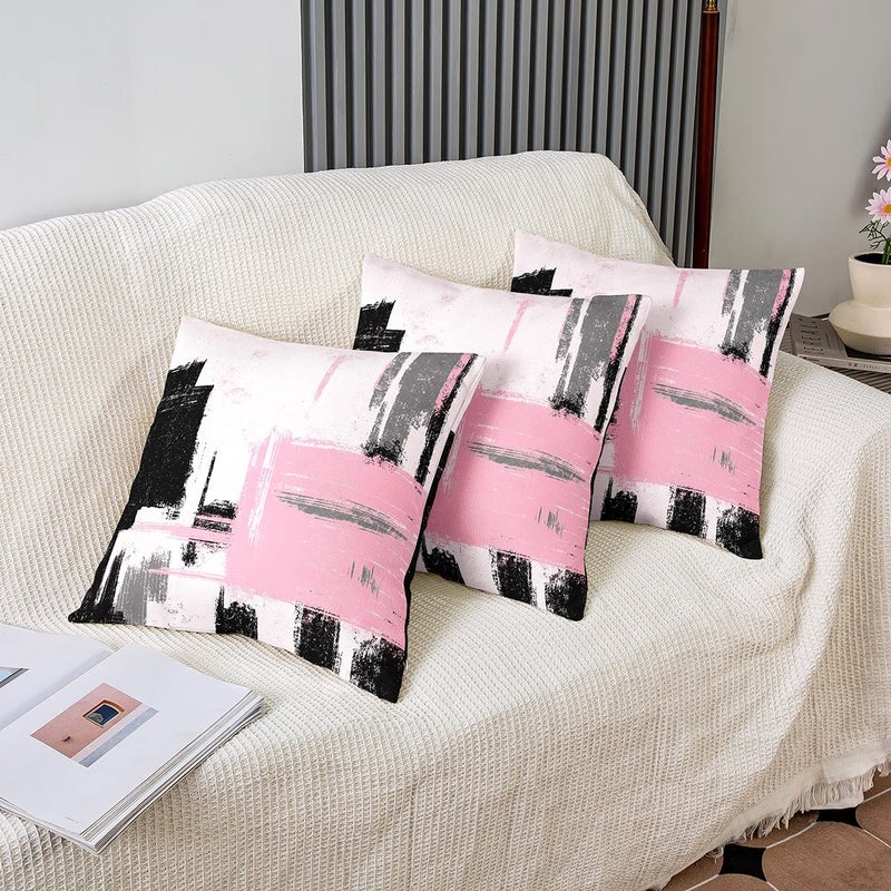 Feelyou Abstract Throw Pillow Covers for Couch Sofa Bed, Set of 2 Modern Abstract Art Decorative Pillows Cushion Covers, Pink Black Pattern Pillow Inserts Not Included, 18x18 inch - Image 4