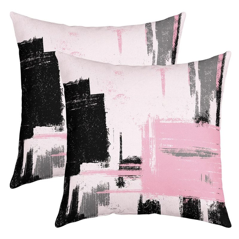 Feelyou Abstract Throw Pillow Covers for Couch Sofa Bed, Set of 2 Modern Abstract Art Decorative Pillows Cushion Covers, Pink Black Pattern Pillow Inserts Not Included, 18x18 inch - Image 1