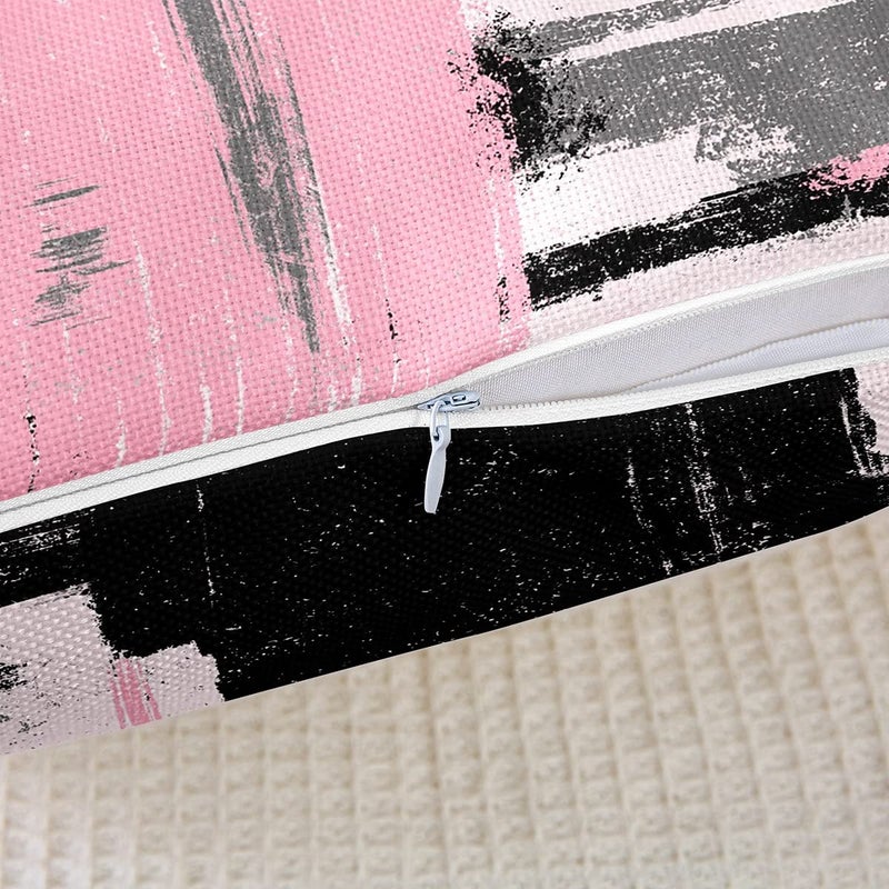 Feelyou Abstract Throw Pillow Covers for Couch Sofa Bed, Set of 2 Modern Abstract Art Decorative Pillows Cushion Covers, Pink Black Pattern Pillow Inserts Not Included, 18x18 inch - Image 5