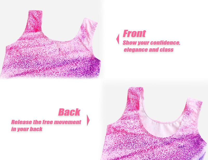 Jinhiteam Girls Leotards for Gymnastics Size 7-8 Years Old Colorful Stripes Pattern Unitard with Pink Shorts - Image 4