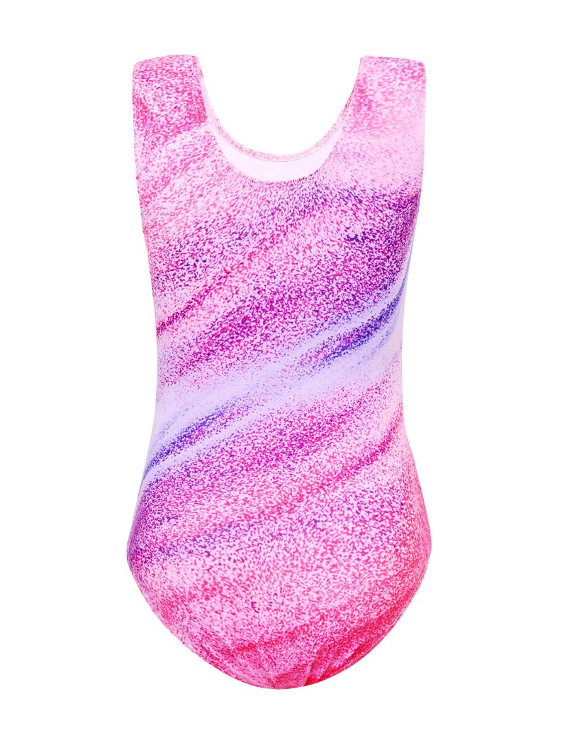 Jinhiteam Girls Leotards for Gymnastics Size 7-8 Years Old Colorful Stripes Pattern Unitard with Pink Shorts - Image 2