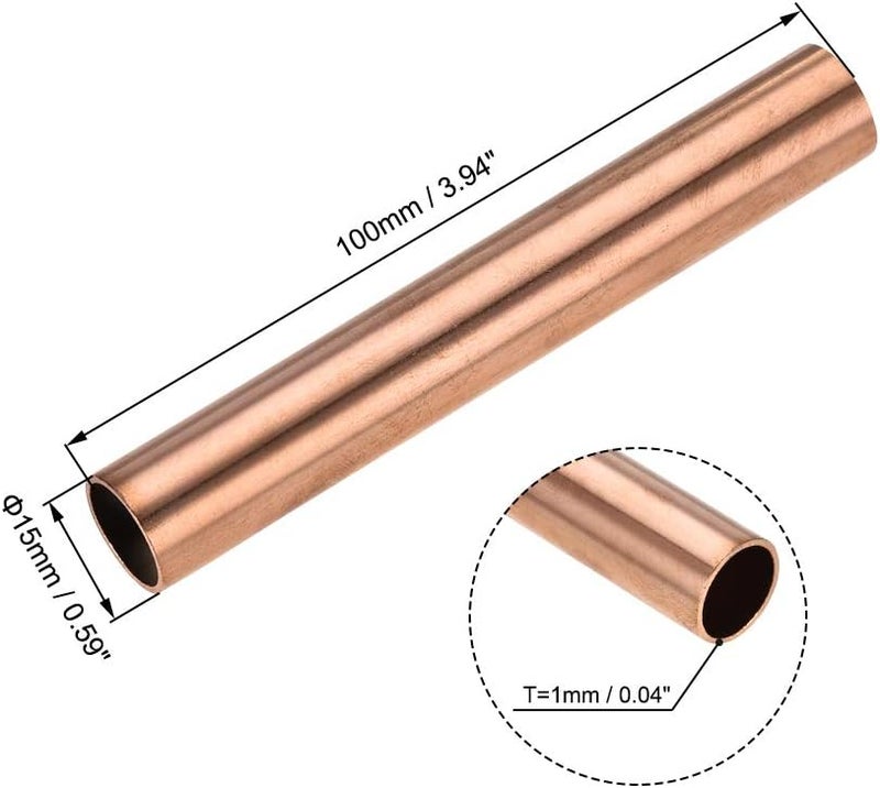uxcell Copper Round Tube, 15mm OD 1mm Wall Thickness 100mm Length Straight Pipe Tubing 3 Pcs - Image 2