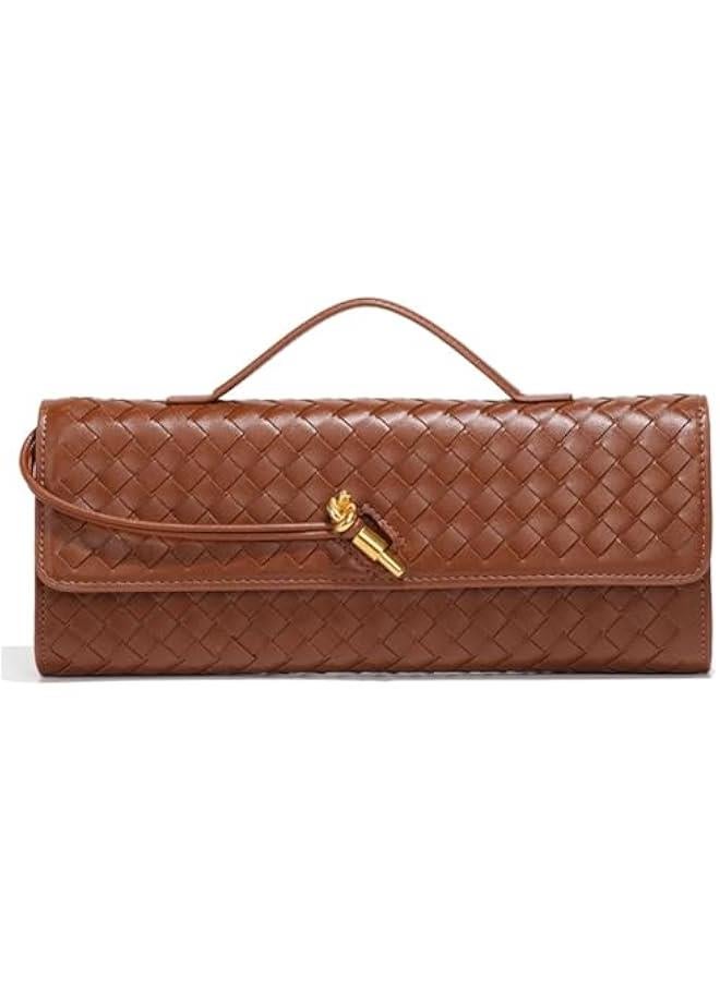 Trendy Woven Evening Clutch Purses Women Underarm Shoulder Handbag Cute Satchels Crossbody Purse PU Leather Wallet - Image 1