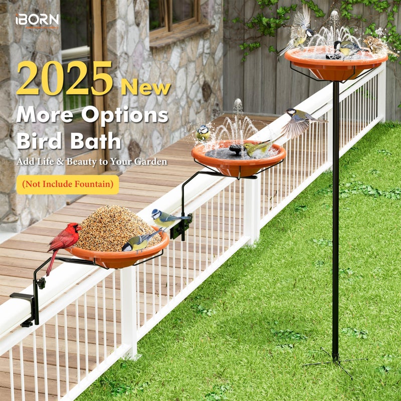 iBorn 36â€³ Standing Bird Feeder for Outdoors with 3 Adjustable Height Pole,12â€³ BPA-Free Plastic Platform Bird Feeder Seed Tray,5-Prongs Base,Birdfeeders Tray with Pole,Pack of 1ï¼ˆNot Include Fountainï¼‰ - Image 3