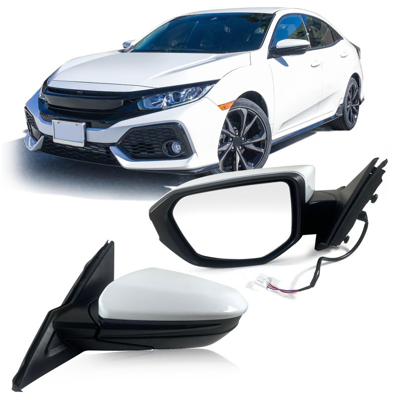 Lqito Left Driver Side Door Mirror For 20162021 HONDA CIVIC LX SE Sport with Power Mirror Manual Folding NonHeat Match to Taffeta White Replace 76258TBAA02ZA HO13202833 Pins