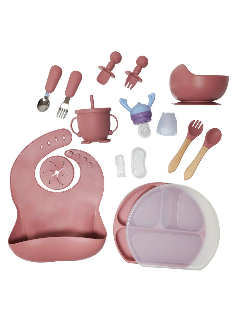 PLAY 17 Pieces Baby Feeding Silicon Utensils with suction including Spoons Bib Cup and Infant Suction Plate with Lid - Image 1