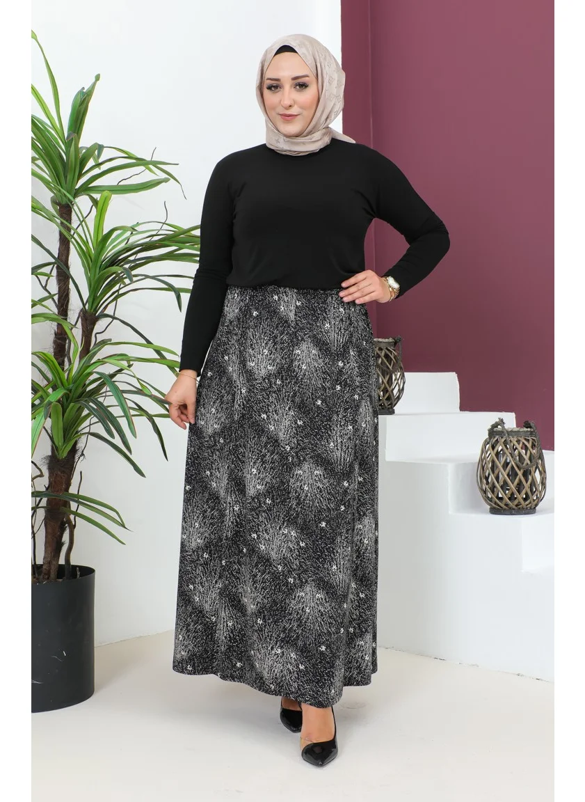 سيفا ميرفي Plus Size Pieced Viscose Skirt 4360D-01 Black