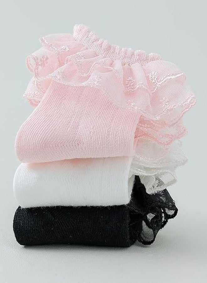 CUTEABLY Newborn Baby Girls Lace Ruffle Frilly Ankle Dress Socks (IN, Age, 0 Months, 6 Months, 3, Multicolour), Modern - Image 5