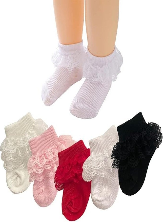 CUTEABLY Newborn Baby Girls Lace Ruffle Frilly Ankle Dress Socks (IN, Age, 0 Months, 6 Months, 3, Multicolour), Modern - Image 1
