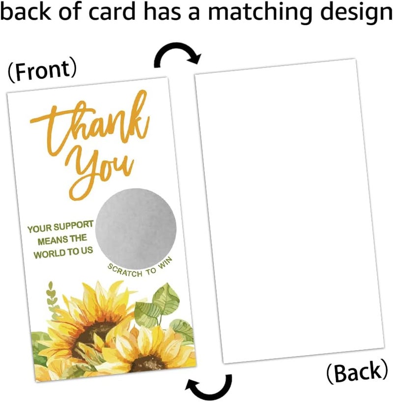 REWIDPARTY 50 Blank Sunflower Scratch Off Game Cards Thank You Scratch Off Gift Cards Festival Raffle Tickets Sunflower Customer Appreciation Cards Summer Holiday Party Supplies for Small Business - Image 4