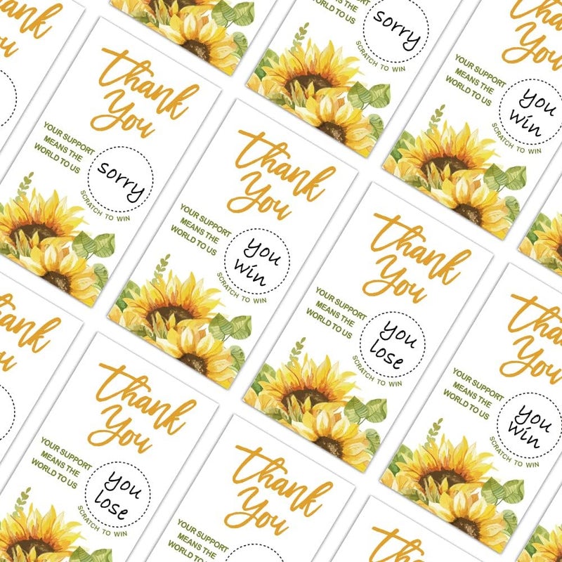 REWIDPARTY 50 Blank Sunflower Scratch Off Game Cards Thank You Scratch Off Gift Cards Festival Raffle Tickets Sunflower Customer Appreciation Cards Summer Holiday Party Supplies for Small Business - Image 3