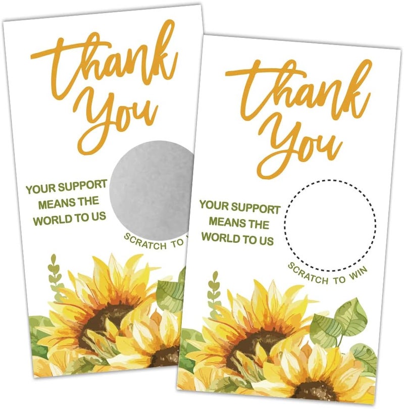 REWIDPARTY 50 Blank Sunflower Scratch Off Game Cards Thank You Scratch Off Gift Cards Festival Raffle Tickets Sunflower Customer Appreciation Cards Summer Holiday Party Supplies for Small Business - Image 1