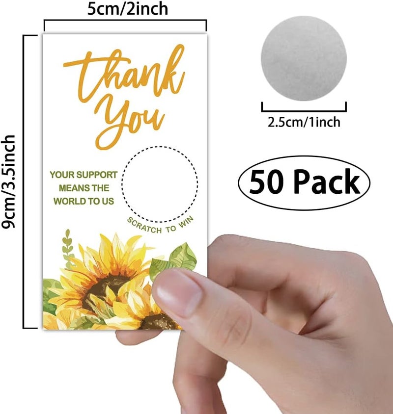 REWIDPARTY 50 Blank Sunflower Scratch Off Game Cards Thank You Scratch Off Gift Cards Festival Raffle Tickets Sunflower Customer Appreciation Cards Summer Holiday Party Supplies for Small Business - Image 2