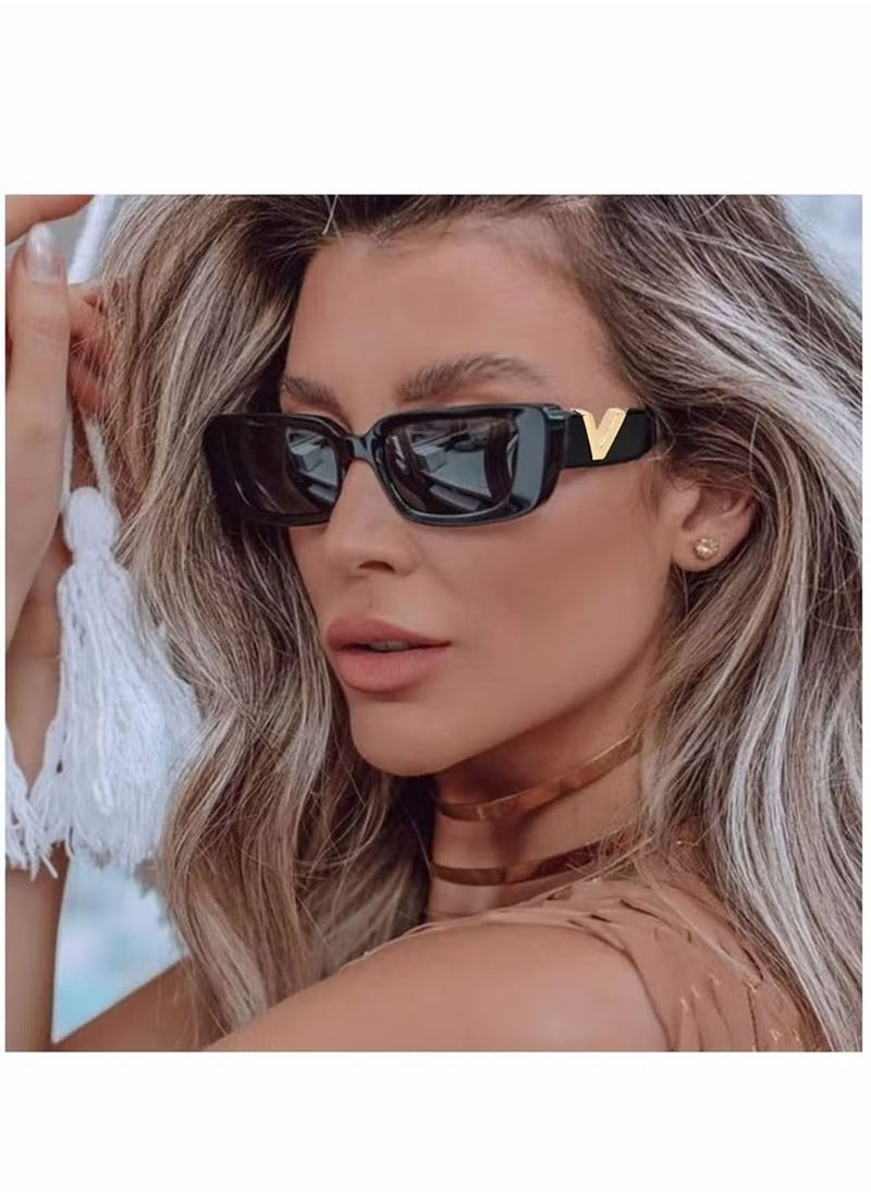 Generic - 2PCS Retro Rectangle Sunglasses Eyeglass Women and Men Vintage Small Square Sun Protection Glasse UV400 Protection Sunglasses Vintage Driving Glasses 90’s Fashion Narrow Square Frame - Image 1